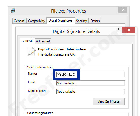 Screenshot of the MYLIO, LLC certificate
